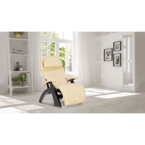 PC-610 Performance Package Omni-Motion Perfect Chair Zero Gravity Recliner Black Wood Ivory Leather - In Home Delivery
