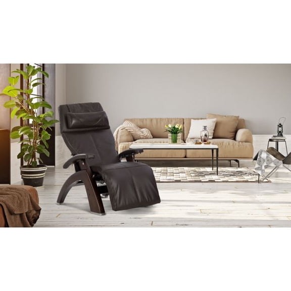 PC-610 Performance Package Omni-Motion Perfect Chair Zero Gravity Recliner Dark Walnut Wood Espresso Leather