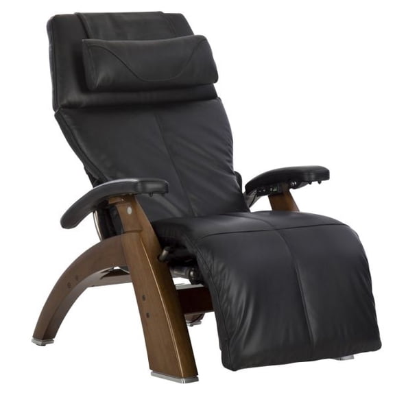 PC-610 Supreme Package Omni-Motion Perfect Chair Zero Gravity Recliner Walnut Wood Black Leather