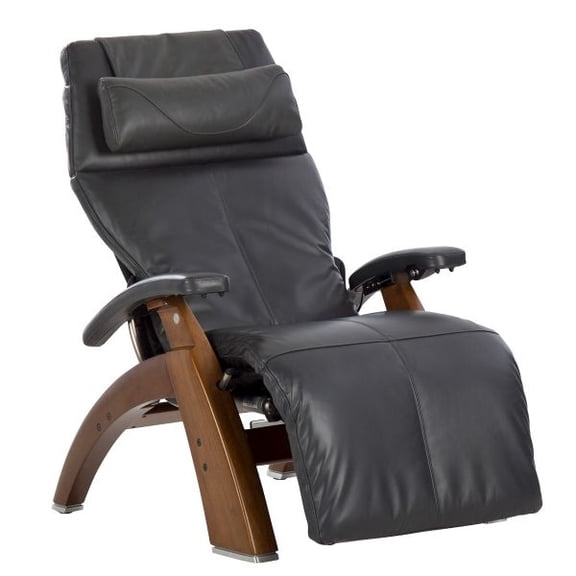 PC-610 Supreme Package Omni-Motion Perfect Chair Zero Gravity Recliner Walnut Wood Grey Leather-In Home Delivery