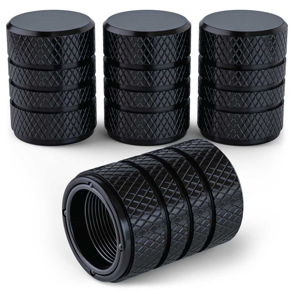 PC Autoworks Tire Valve Caps – Anti-Rust, Premium Anodized Aluminum, Corrosion-Resistant, Easy Install, Universal Fit – 1 pack/Set of 4 - Onyx