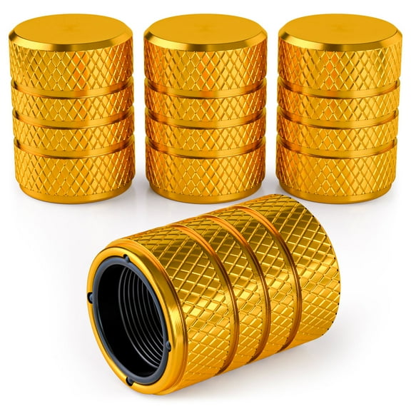 PC Autoworks Tire Valve Caps – Anti-Rust, Premium Anodized Aluminum, Corrosion-Resistant, Easy Install, Universal Fit – 1 pack/Set of 4 - Gold