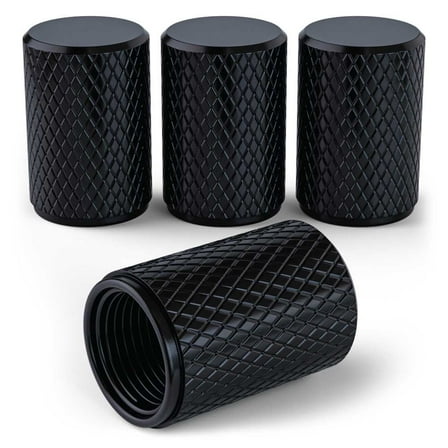 PC Autoworks Tire Valve Caps – Anti-Rust, Premium Anodized Aluminum, Corrosion-Resistant, Easy Install, Universal Fit – 1 pack/Set of 4 - Onyx