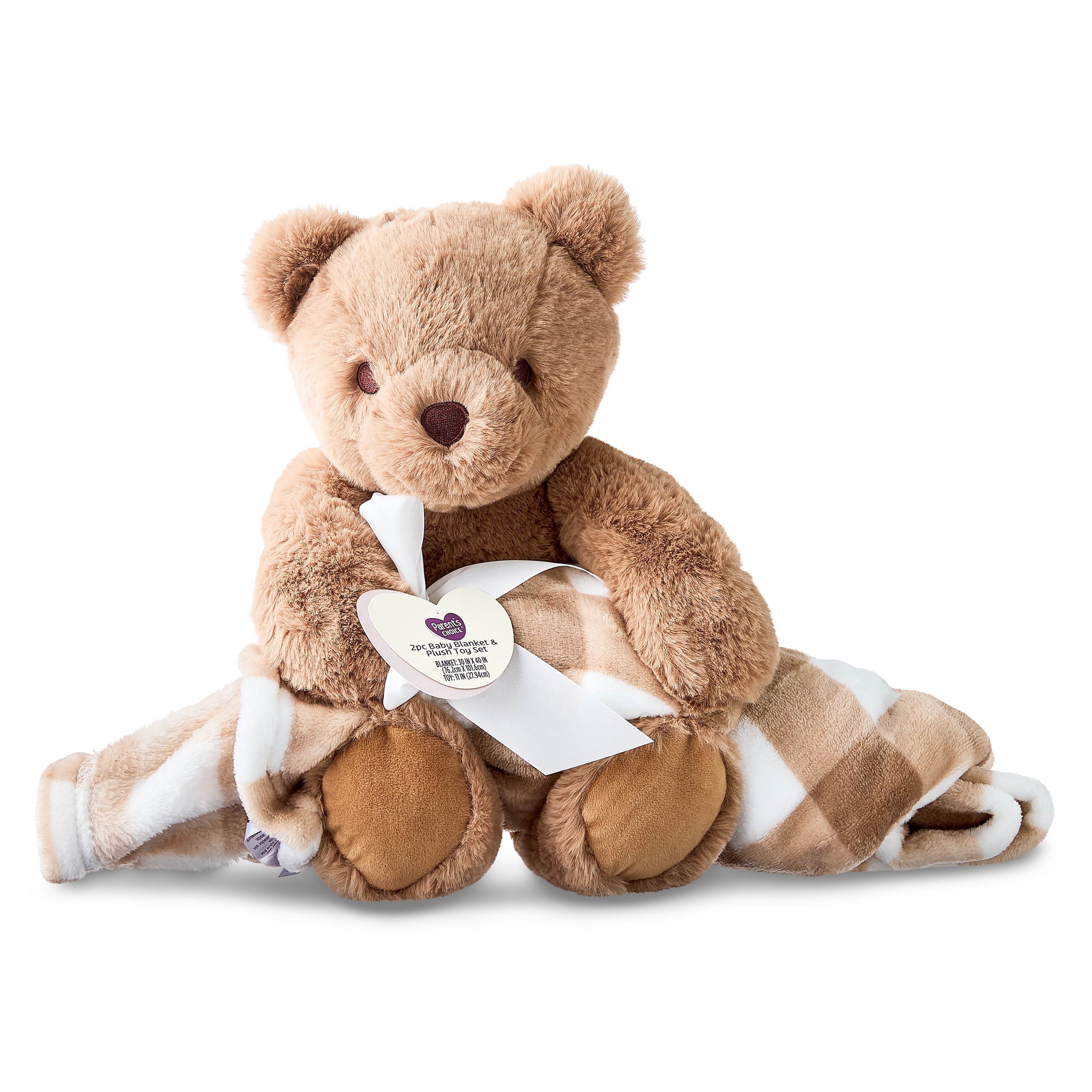 Parents Choice Baby Blanket and Bear Plush Toy Set, Brown, 2