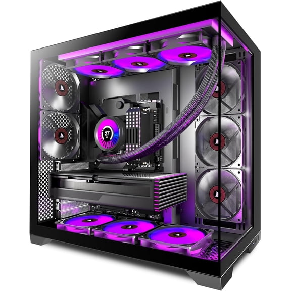 PC CASE ATX 5 Fans Pre-Installed, Type-C Mid Tower Computer Case with Full-View Dual Tempered Glass, Gaming PC Case,420mm Radiator Support,Black,K4(MAX)