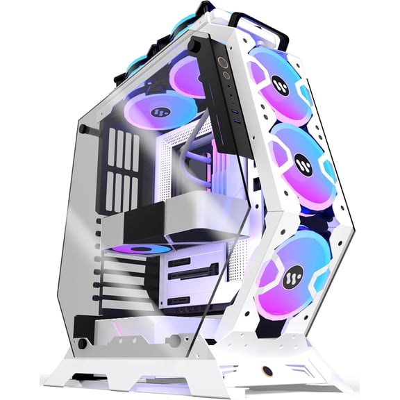 PC Case C570 ATX Mid Tower Tempered Glass Gaming Computer Open Frame with 5 PWM ARGB Fans (White C570)