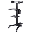 thumbnail image 1 of PC Computer Cart Workstation with Power Strip 2-Monitor, Black, 1 of 10
