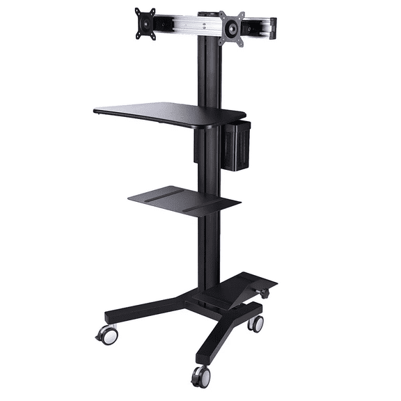 PC Computer Cart Workstation with Power Strip 2-Monitor, Black