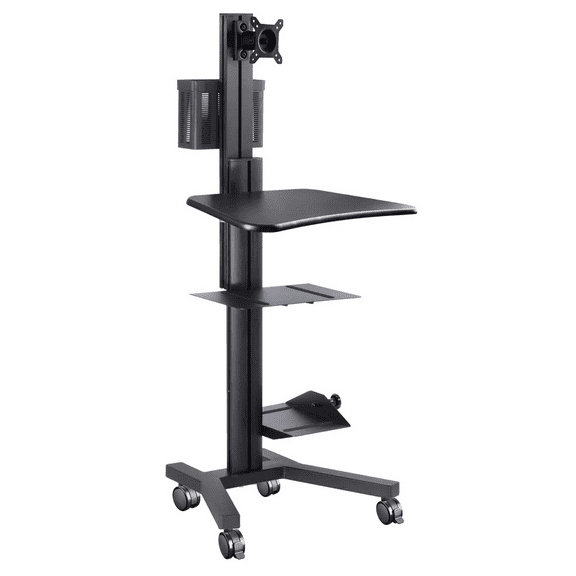 PC Computer Desktop Rolling Mobile Cart Workstation, Black
