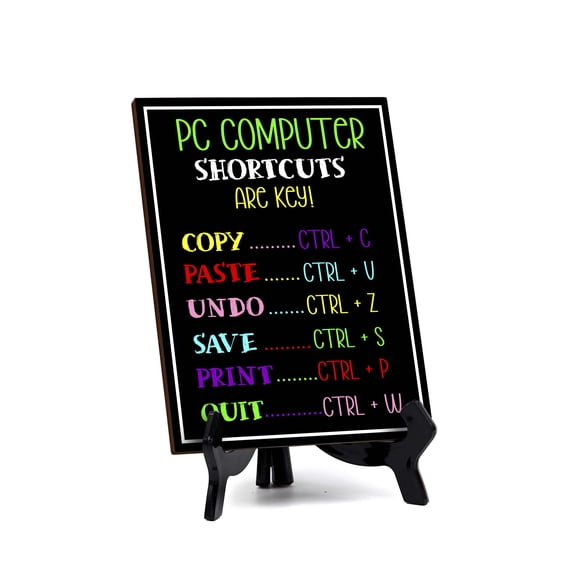 PC Computer Shortcuts Table Sign with Acrylic Stand (6x8“) | Computer Shortcuts