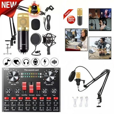 PC Condenser Microphone with Adjustable Arm Stand and Live Sound Card Studio Equipment Bundle Podcast Kit for Computer Laptop Recording Live Streaming Singing Gaming