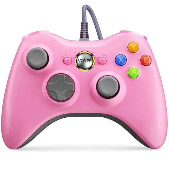 PC Controller, Wired Controller Compatible with 360 & Slim/PC Windows 10/8/7, Upraded Joystick, Double Shock | Enhanced (Pink)