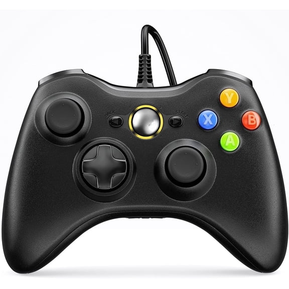 PC Controller, Wired Controller Compatible with   360 & Slim/PC Windows 10/8/7, with Upgraded Joystick, Double Shock |  (Black)