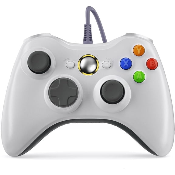PC Controller, Wired Controller Compatible with   360 & Slim/PC Windows 10/8/7, with Upgraded Joystick, Double Shock |  (White)