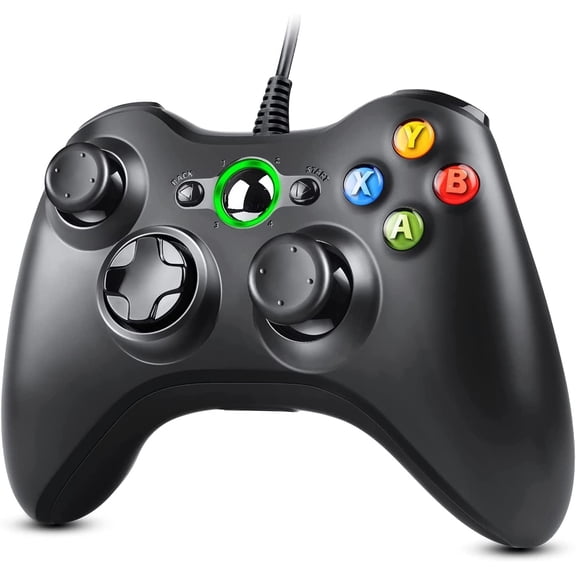 PC Controller, Wired Controller Compatible with Microsoft Xbox 360 & Slim/PC Windows 10/8/7, with Upgraded Joystick, Double Shock | Enhanced (Black)
