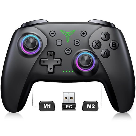 PC Controller, Wireless Bluetooth Controller, 1000mAh Battery, with Hall Effect Joysticks & Triggers, No Dead Zone, No Stick Drift, Controller for PC, Switch, iOS and Android, Cool Dynamic Light