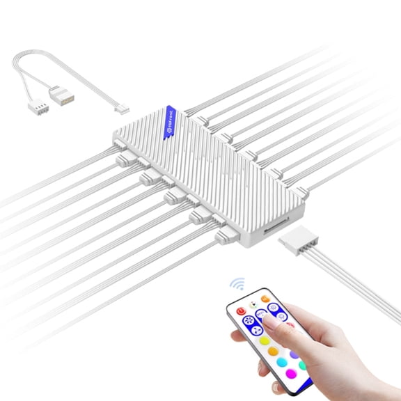 PC Fan Hub Controller, Double 10 Port PWM 12V 4Pin/ARGB 5V 3Pin Connection Adapter with Power Supply Port