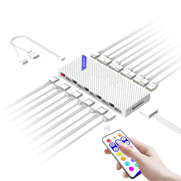 PC Fan Hub Controller, Double 10 Port PWM 12V 4Pin/ARGB 5V 3Pin Fan Adapter
