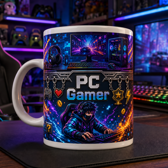 PC Gamer Mug Father's Day Gift for Dad, Gaming Coffee Cup for Player Dads
