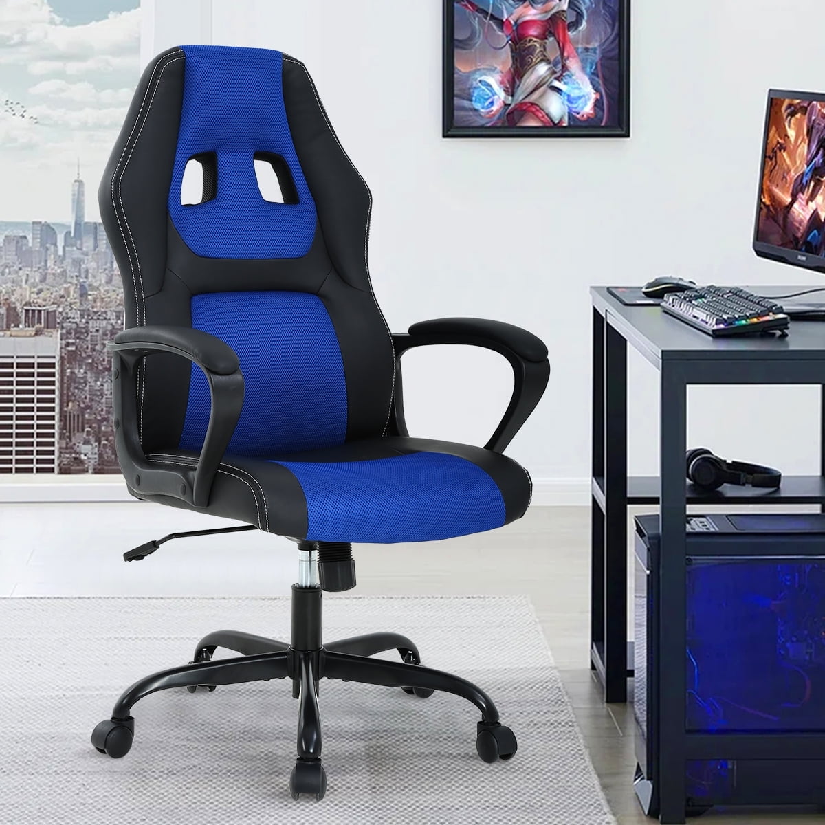 COLAMY Heavy Duty Swivel Gaming Chair Adjustable Rolling 350lbs Ergonomic Office PC Chair Black Walmart