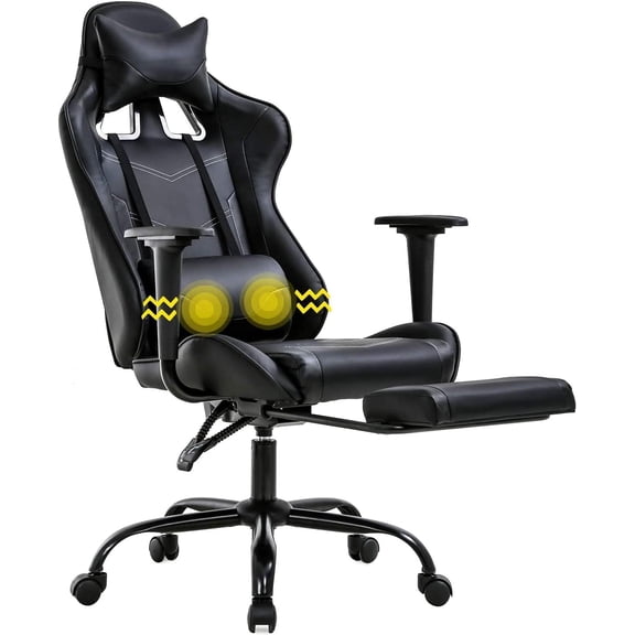 BIQWBIC Gaming Chair, Ergonomic Office Chair with Massage Lumbar Support ,Adjustable Seat, Lumbar Support, Armrest, Headrest, Black