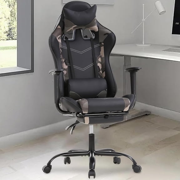 PC Gaming Chair with Footrest, Ergonomic Home Office Chair with Lumbar Support & Headrest Pillow, Height Adjustable Swivel Recliner Racing Computer Video Game Chairs,