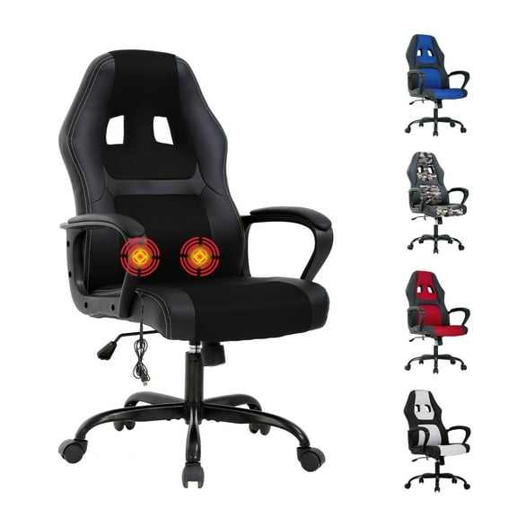 PC Gaming Chair with Massage, Ergonomic Computer Chair PU Leather Gamer Chair with Headrest and Lumbar Support, Height Adjustable Video Game Chair Gaming Chair for Adults Teen, Black