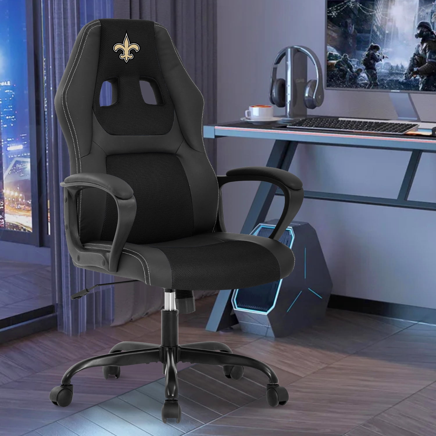 Walmart PC Gaming Chair, Ergonomic PU Leather, Lumbar Support, Home Office/Gamers, Black ...