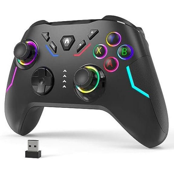 PC Gaming Controller for Windows (7/8/10/11), Compatible and Steam Deck, 9 Color LED Light Gamepad with Turbo Function, Adjustable Vibration & Headphone Jack(2.4G)