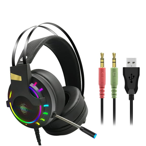 PC Gaming Headset for PC, Laptop, Noise Canceling Headphones with Microphone, Computer Headset with 3.5mm Jack & RGB Light