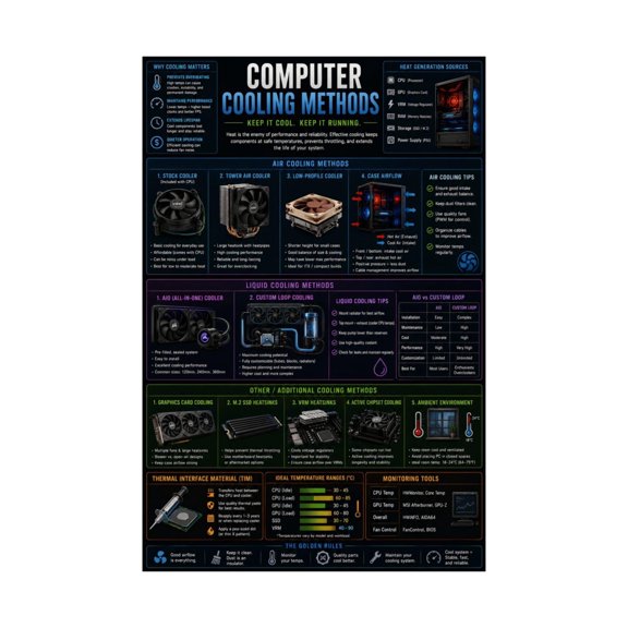 PC Hardware Computer Cooling Methods Poster Tech Geek Wall Decor