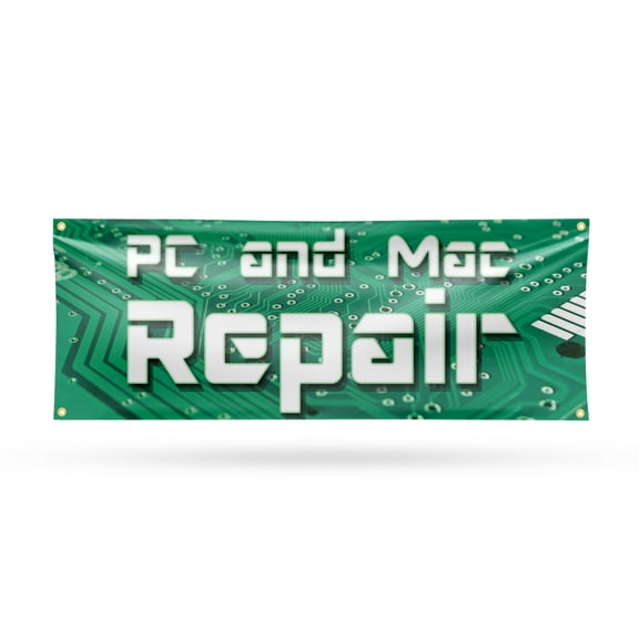 PC and Mac Repair Banner Sign 18 Inch x 48 Inch | 13 oz Vinyl with Metal Grommets | Heavy-Duty Single-Sided Outdoor Durable Printed High-Quality Weatherproof | Made in the USA