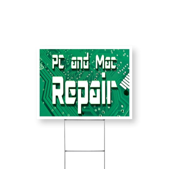 PC and Mac Repair Yard Sign 12 Inch x 16 Inch Single Sided Weatherproof Heavy-Duty Plastic with Stake | Computer Fixes, Professional Services, Quick Repairs | Made in USA