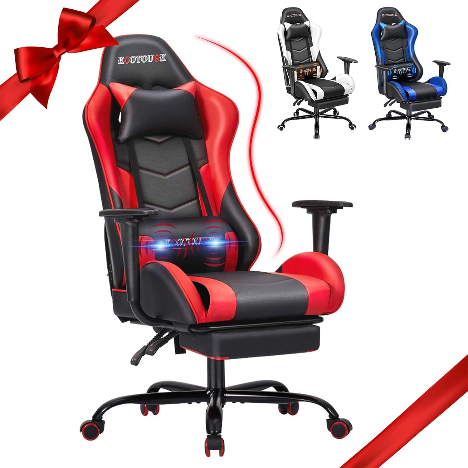 PC Massage Gaming Chair with Footrest Ergonomic Office Desk Chair