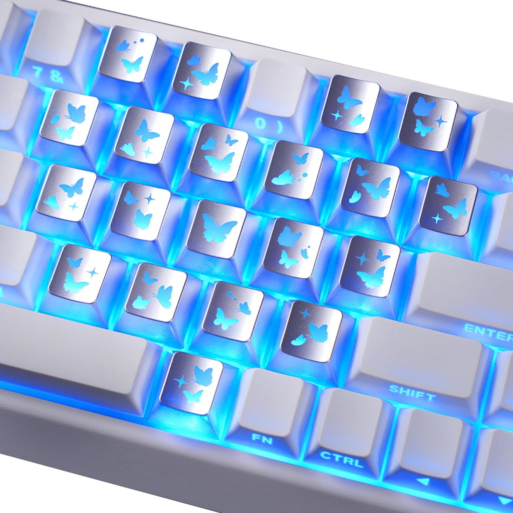 PC Material Transparents Keycaps with Butterfly Love Pattern 21Key Set ...