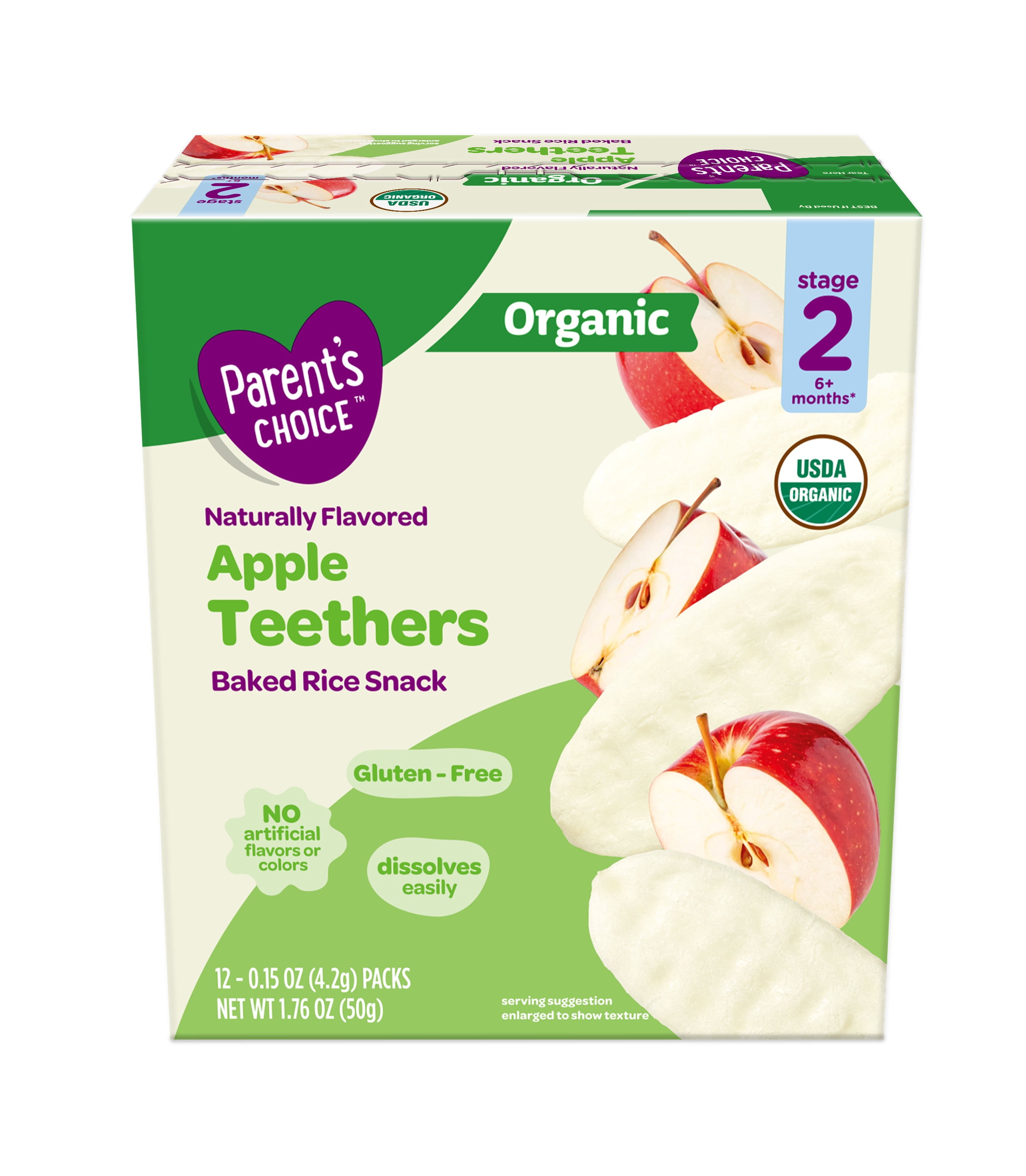 Parent's Choice Organic Apple Rice Rusks Baby Snacks, 0.15 oz, 12 Pack