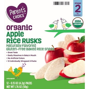 Snacks de arroz con manzana orgánicos para bebé de Parent's Choice, 0.15 oz, paquete de 12