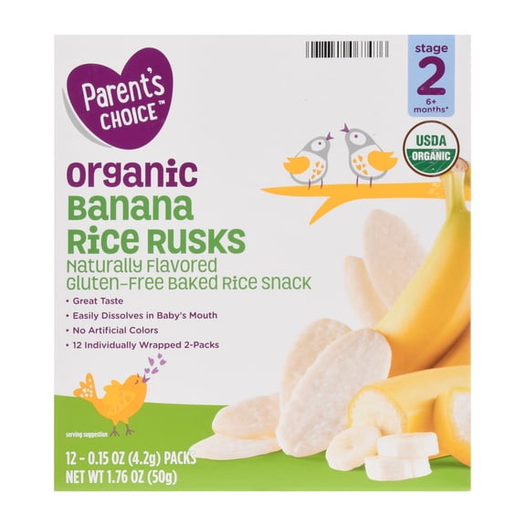 Parent's Choice Organic Banana Rice Rusks Baby Snacks, 0.15 oz, 12 Pack