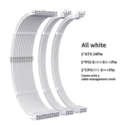 PC Power Supply Sleeved Cable Extension Kit White, ATX 24Pin PCI-E GPU CPU EPS Extension Cables with Cable Combs for Gaming Desktop