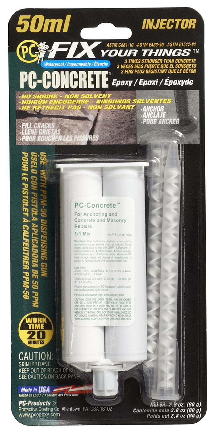 PC Products 70505 PC Concrete Two Part Epoxy Adhesive Paste for Anchoring and Crack Repair 50 ml Cartridge Gray Walmart
