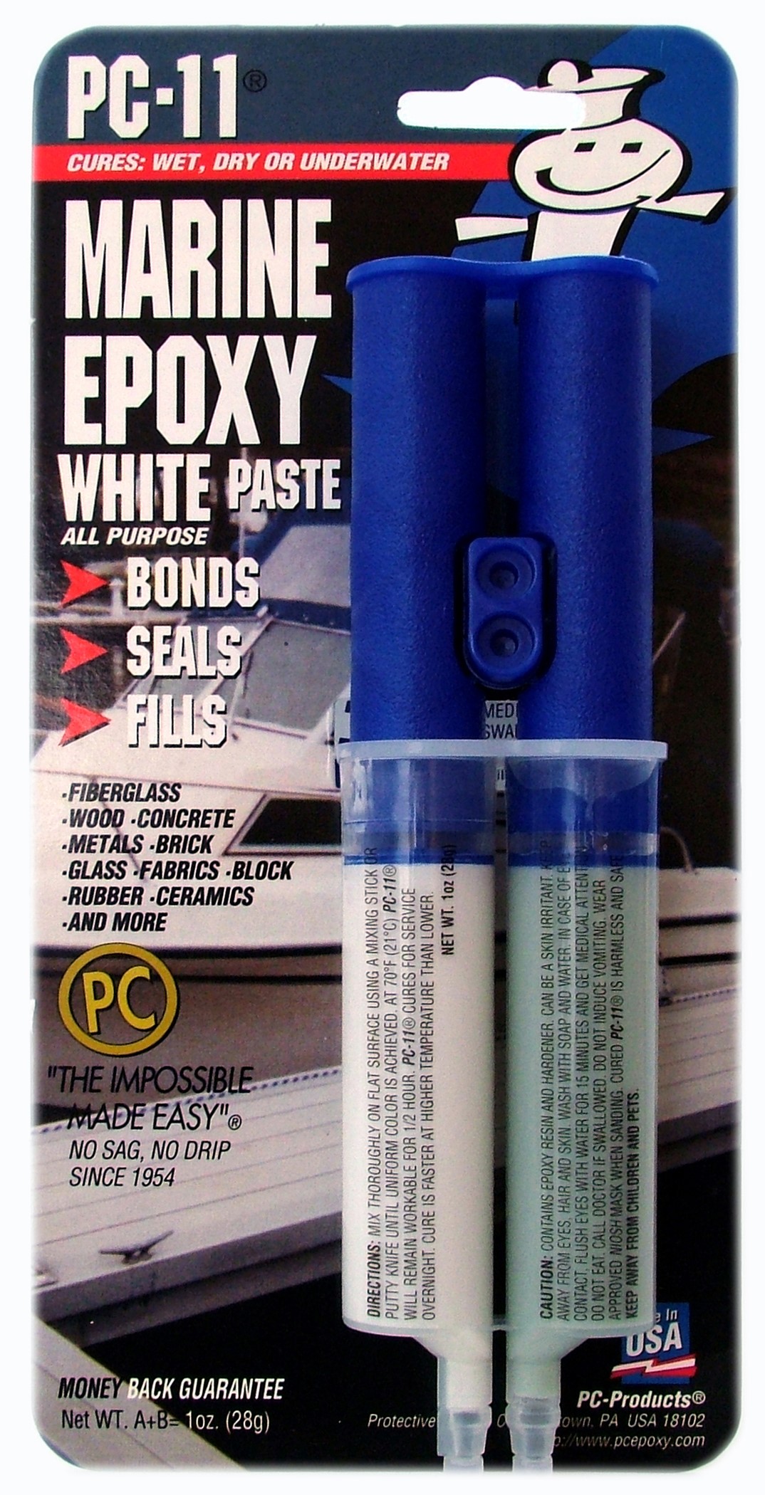 PC Products PC-11 Epoxy Adhesive Paste, Two-Part Marine Grade, 1oz Applicator Syringe, Off White 10112 - image 1 of 4