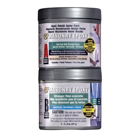 PC Products PC-Masonry Epoxy Adhesive Paste, Two-Part Repair, 8 oz in Two Cans, Gray 70079
