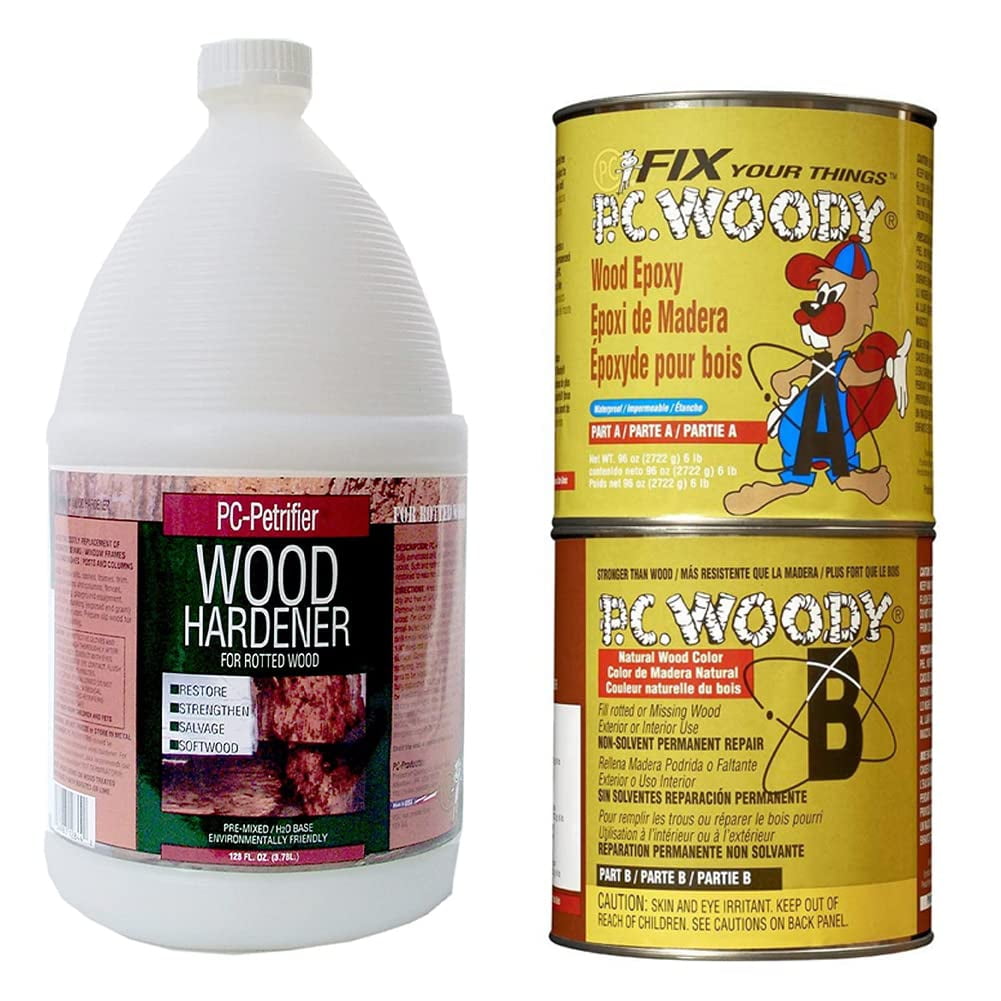 PC Products Wood Repair Epoxy Paste and Wood Hardener Kit, PC-Woody 96 oz and PC-Petrifier 1 Gallon