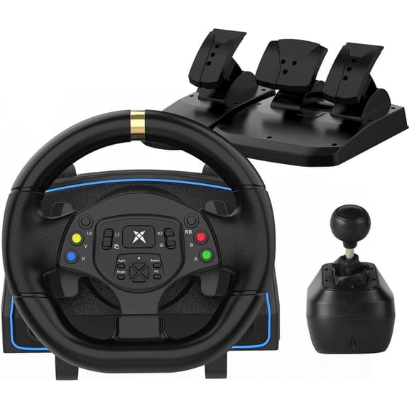 Open Box PC Racing Wheel 1080 Degree , Magnetic Induction Steering Wheel with 3-Pedal and H-Shifter, Sim Racing Wheel for PC Windows 7/8/10/11, Support Euro Truck Simulator 2