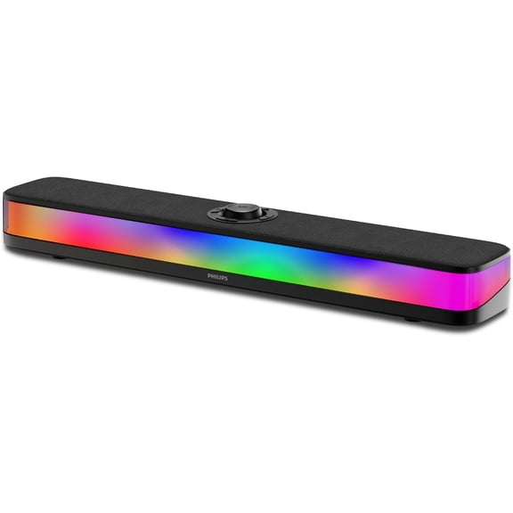 PC Sound Bar, Computer Speakers for Desktop, Bluetooth 5.4 Soundbar with Built-in Microphone, Clear Audio, RGB Lights with Volume Knob, USB Playback, for Laptop, Monitor, Gaming Setup