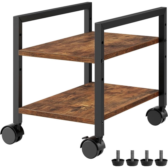 PC Stand, 2-Tier PC Tower Stand Fits Most Computer Towers, CPU Holder for Floor, Height Adjustable, CPU Stand with Wheels Under Desk, for Home Office, Rustic Brown and Black BF11CJ01