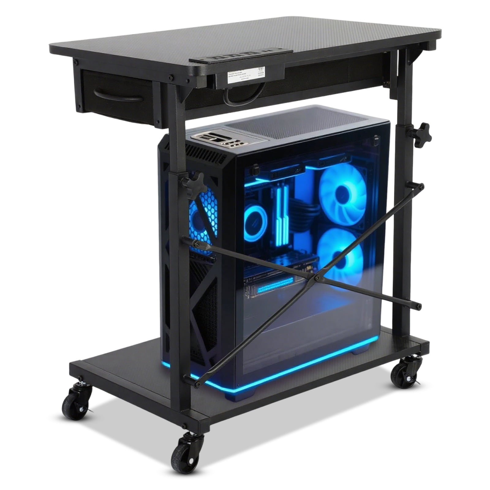 PC Tower Stand，2-Tier Computer Tower Stand，Computer Tower Floor Stand with Power Outlet & Lockable Wheels，PC Holder for Office/Home/Studio/Game Room