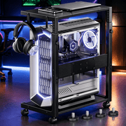 Adjustable Computer Tower Stand Rolling CPU Holder Cart for Gaming Office Home Height 23"to 28.3", Black