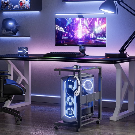 Adjustable Rolling Computer Tower Stand CPU Holder Cart for Gaming Office Home Height 23" to 28.3"