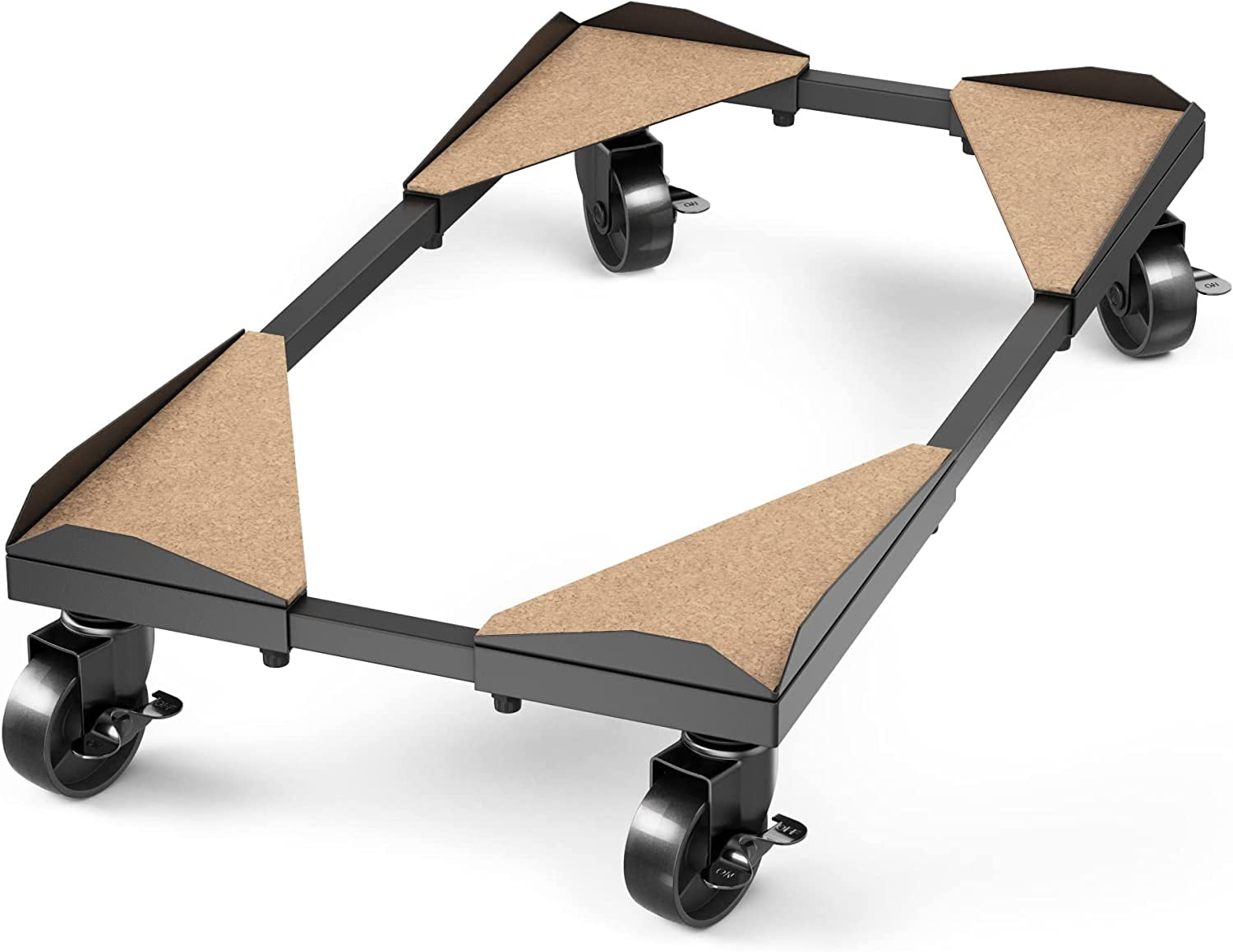 Adjustable Black Metal PC Tower Stand with Cork Pads and Wheels